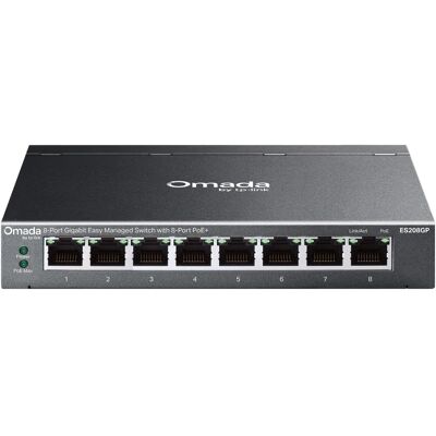 TP-LINK Omada ES208GP - 8-porttinen hallittava Gigabitin PoE+-kytkin, musta TP-LINK Omada ES208GP - 8-porttinen hallittava Gigabitin PoE+-kytkin, musta