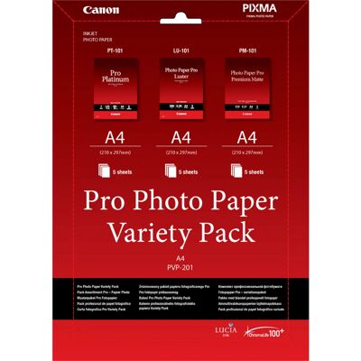 Canon Pro Variety Pack PVP-201 - A4 (210 x 297 mm) 15 arkki (arkit) valokuvapaperisarja Canon Pro Variety Pack PVP-201 - A4 (210 x 297 mm) 15 arkki (arkit) valokuvapaperisarja