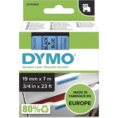 DYMO D1 märktejp standard 19mm, svart på blått, 7m rulle (45806) DYMO D1 märktejp standard 19mm, svart på blått, 7m rulle (45806)