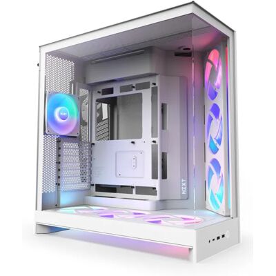 NZXT H9 Flow RGB+ (2025) -miditornikotelo ikkunalla ja RGB-valaistuksella, valkoinen NZXT H9 Flow RGB+ (2025) -miditornikotelo ikkunalla ja RGB-valaistuksella, valkoinen