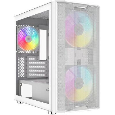 SAMA S30 -miditornikotelo ikkunalla ja RGB-valaistuksella, valkoinen SAMA S30 -miditornikotelo ikkunalla ja RGB-valaistuksella, valkoinen