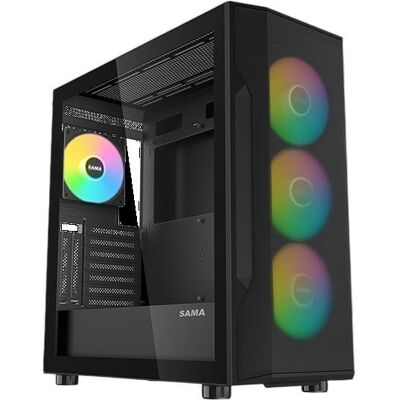 SAMA S40 -miditornikotelo ikkunalla ja RGB-valaistuksella, musta SAMA S40 -miditornikotelo ikkunalla ja RGB-valaistuksella, musta
