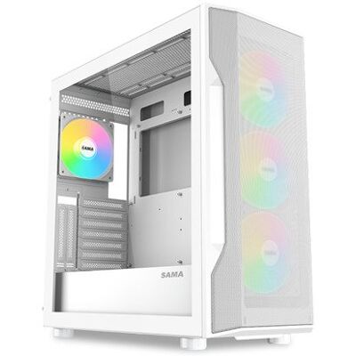 SAMA S40 -miditornikotelo ikkunalla ja RGB-valaistuksella, valkoinen SAMA S40 -miditornikotelo ikkunalla ja RGB-valaistuksella, valkoinen