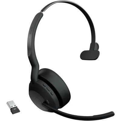 Jabra Evolve2 55 UC -langaton monokuuloke + Link380a USB-A-sovitin, musta Jabra Evolve2 55 UC -langaton monokuuloke + Link380a USB-A-sovitin, musta
