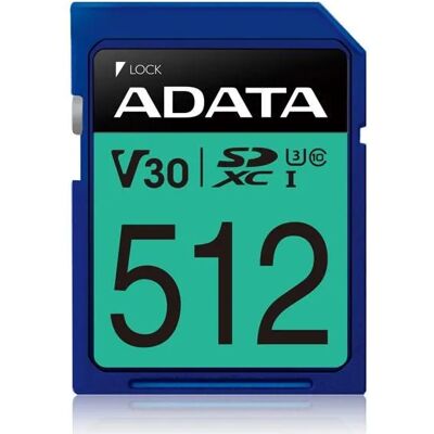 A-DATA Premier Pro 512 Gt SDXC UHS-I U3 V30 -muistikortti, sininen A-DATA Premier Pro 512 Gt SDXC UHS-I U3 V30 -muistikortti, sininen