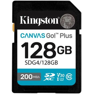 Kingston Canvas Go! Plus Gen4 128 Gt SDXC UHS-I U3 V30 A1 -muistikortti, musta Kingston Canvas Go! Plus Gen4 128 Gt SDXC UHS-I U3 V30 A1 -muistikortti, musta