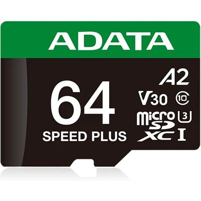 ADATA A-DATA Speed Plus 64 Gt MicroSDXC UHS-I U3 V30 A2 -muistikortti + SD-adapteri ADATA A-DATA Speed Plus 64 Gt MicroSDXC UHS-I U3 V30 A2 -muistikortti + SD-adapteri
