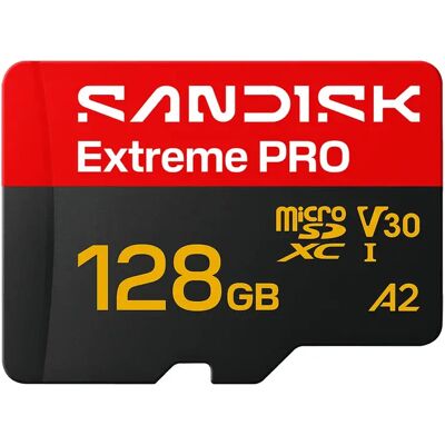 SanDisk Extreme PRO 128 Gt MicroSDXC UHS-I U3 V30 A2 -muistikortti + SD-adapteri, punainen/harmaa SanDisk Extreme PRO 128 Gt MicroSDXC UHS-I U3 V30 A2 -muistikortti + SD-adapteri, punainen/harmaa