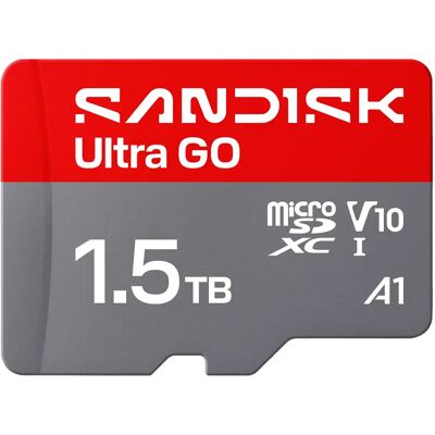 SanDisk Ultra GO 1,5 Tt MicroSDXC UHS-I U1 V10 A1 -muistikortti, harmaa, punainen SanDisk Ultra GO 1,5 Tt MicroSDXC UHS-I U1 V10 A1 -muistikortti, harmaa, punainen