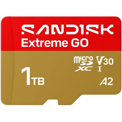 SanDisk Extreme GO 1 Tt MicroSDXC UHS-I U3 V30 A2 -muistikortti, kulta, punainen SanDisk Extreme GO 1 Tt MicroSDXC UHS-I U3 V30 A2 -muistikortti, kulta, punainen