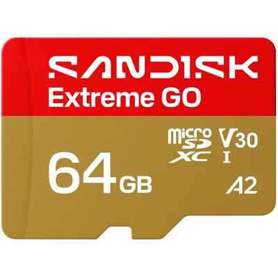 SanDisk Extreme 64 Gt MicroSDXC UHS-I U3 V30 A2 -muistikortti + SD-adapteri, kulta SanDisk Extreme 64 Gt MicroSDXC UHS-I U3 V30 A2 -muistikortti + SD-adapteri, kulta