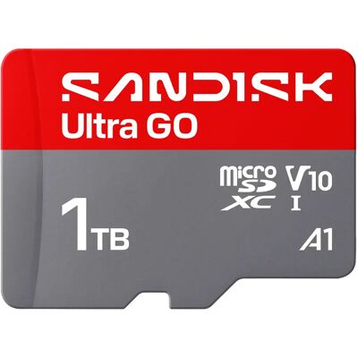 SanDisk Ultra Go 1 Tt MicroSDXC UHS-I U1 Class 10 V10 A1 -muistikortti + SD-adapteri, musta SanDisk Ultra Go 1 Tt MicroSDXC UHS-I U1 Class 10 V10 A1 -muistikortti + SD-adapteri, musta
