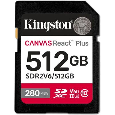 Kingston Canvas React Plus 512 Gt SDXC UHS-II U3 V60 -muistikortti, musta Kingston Canvas React Plus 512 Gt SDXC UHS-II U3 V60 -muistikortti, musta