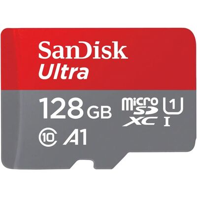 SanDisk Ultra 128 Gt MicroSDXC UHS-I A1 -muistikortti + SD-adapteri SanDisk Ultra 128 Gt MicroSDXC UHS-I A1 -muistikortti + SD-adapteri