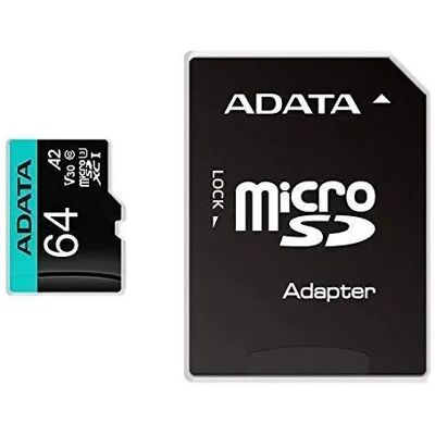 A-DATA Premier Pro V30S 64 Gt MicroSDXC UHS-I U3 V30 A2 -muistikortti + SD-adapteri A-DATA Premier Pro V30S 64 Gt MicroSDXC UHS-I U3 V30 A2 -muistikortti + SD-adapteri