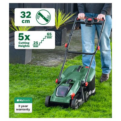 Bosch Rotak 18V-32 -akkuruohonleikkuri, 18V, 32 cm, hiiliharjaton, ilman akkua ja laturia Bosch Rotak 18V-32 -akkuruohonleikkuri, 18V, 32 cm, hiiliharjaton, ilman akkua ja laturia