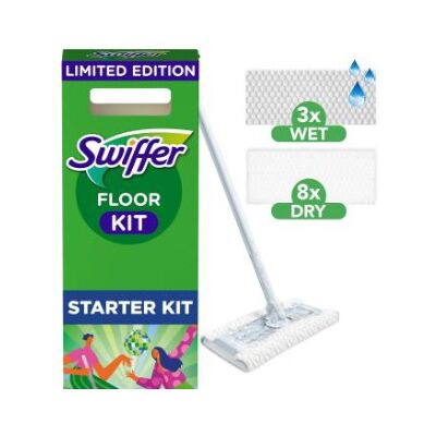 SWIFFER-lattiamoppisetti (1 moppi, 8 kuivaliinaa, 3 kostealiinaa) SWIFFER-lattiamoppisetti (1 moppi, 8 kuivaliinaa, 3 kostealiinaa)