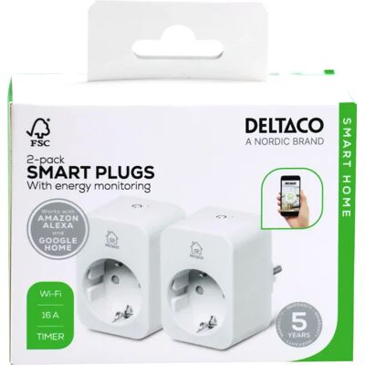 Deltaco Smart Home -älypistorasia, virrankulutuksen seuranta, 2kpl Deltaco Smart Home -älypistorasia, virrankulutuksen seuranta, 2kpl