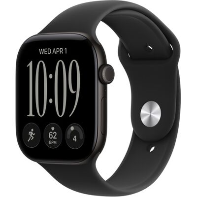 Apple Watch Series 12 (GPS) 46 mm musta alumiinikuori ja musta urheiluranneke, M/L Apple Watch Series 12 (GPS) 46 mm musta alumiinikuori ja musta urheiluranneke, M/L