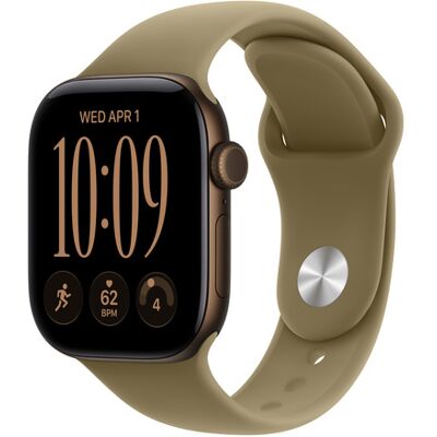 Apple Watch Series 12 (GPS + Cellular) 42 mm tummanpronssinen alumiinikuori ja oliivinvihreä urheiluranneke, S/M Apple Watch Series 12 (GPS + Cellular) 42 mm tummanpronssinen alumiinikuori ja oliivinvihreä urheiluranneke, S/M