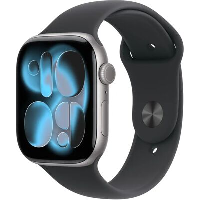 Apple Watch Series 11 (GPS) 46 mm tähtiharmaa alumiinikuori ja musta urheiluranneke, M/L Apple Watch Series 11 (GPS) 46 mm tähtiharmaa alumiinikuori ja musta urheiluranneke, M/L