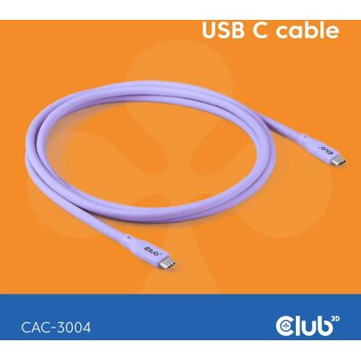 Club 3D CAC-3004 USB4 USB-C -kaapeli, 240 W, 2 m, purppura Club 3D CAC-3004 USB4 USB-C -kaapeli, 240 W, 2 m, purppura