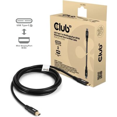 Club 3D CAC-1561 USB-C – Mini DisplayPort 2.1 -kaapeli, 2 m, musta Club 3D CAC-1561 USB-C – Mini DisplayPort 2.1 -kaapeli, 2 m, musta