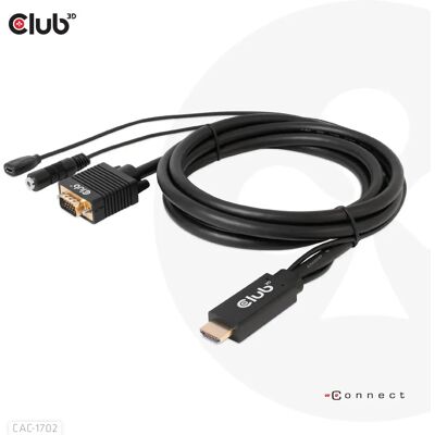Club 3D CAC-1712 - HDMI-VGA-sovitinkaapeli, musta Club 3D CAC-1712 - HDMI-VGA-sovitinkaapeli, musta