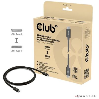 Club 3D CAC-1570 USB4 v2 USB-C -kaapeli, 240 W, 1,2 m, musta Club 3D CAC-1570 USB4 v2 USB-C -kaapeli, 240 W, 1,2 m, musta