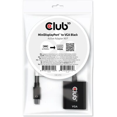 Club 3D CAC-2113 Aktiivinen Mini DisplayPort - VGA - Sovitin, Musta Club 3D CAC-2113 Aktiivinen Mini DisplayPort - VGA - Sovitin, Musta