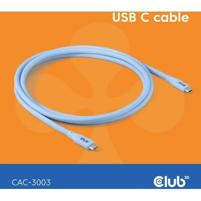 Club 3D CAC-3003 USB4 USB-C -kaapeli, 240 W, 2 m, sininen Club 3D CAC-3003 USB4 USB-C -kaapeli, 240 W, 2 m, sininen