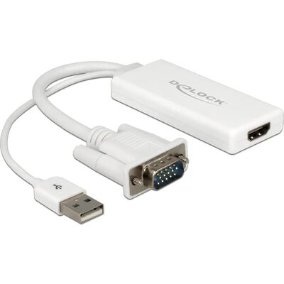 De-Lock VGA – VGA (D-Sub) + USB -adapteri, Valkoinen De-Lock VGA – VGA (D-Sub) + USB -adapteri, Valkoinen