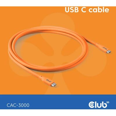 Club 3D CAC-3000 USB4 USB-C -kaapeli, 240 W, 2 m, oranssi Club 3D CAC-3000 USB4 USB-C -kaapeli, 240 W, 2 m, oranssi