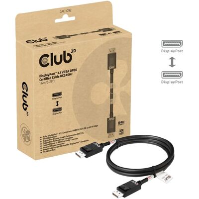 CLUB 3D DisplayPort 2.1 -kaapeli, jossa 8K, 1,6 m, musta CLUB 3D DisplayPort 2.1 -kaapeli, jossa 8K, 1,6 m, musta