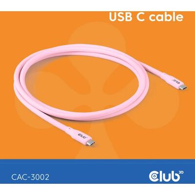 Club 3D USB4 Gen 3x2 USB-C -kaapeli, 240 W, 2 m, vaaleanpunainen Club 3D USB4 Gen 3x2 USB-C -kaapeli, 240 W, 2 m, vaaleanpunainen