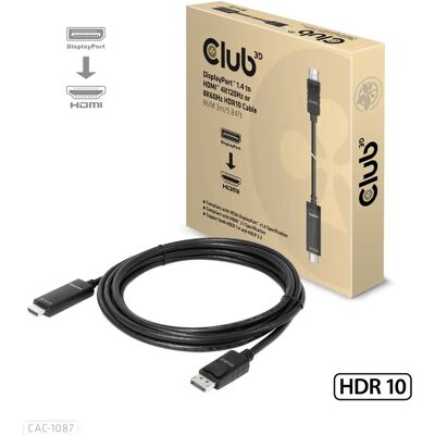 Club 3D CAC-1087 DisplayPort – HDMI -adapterikaapeli, jossa 8K, 3 m, musta Club 3D CAC-1087 DisplayPort – HDMI -adapterikaapeli, jossa 8K, 3 m, musta