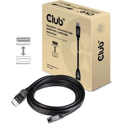 Club 3D DisplayPort 1.4 -jatkokaapeli, jossa 8K, 3 m, musta Club 3D DisplayPort 1.4 -jatkokaapeli, jossa 8K, 3 m, musta
