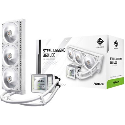ASRock Steel Legend LCD 360 ARGB -nestejäähdytin, valkoinen ASRock Steel Legend LCD 360 ARGB -nestejäähdytin, valkoinen