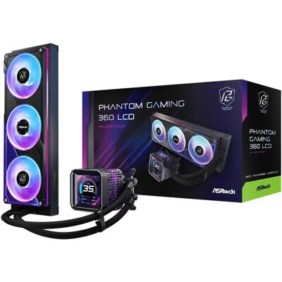 ASRock Phantom Gaming 360 LCD 360mm ARGB -nestejäähdytin, musta ASRock Phantom Gaming 360 LCD 360mm ARGB -nestejäähdytin, musta