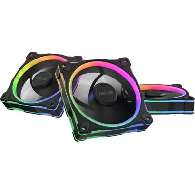 ASUS PRIME MR120 Reverse PWM ARGB -tuuletinsarja, liukulaakeri, 120 mm, 3 kpl, musta ASUS PRIME MR120 Reverse PWM ARGB -tuuletinsarja, liukulaakeri, 120 mm, 3 kpl, musta