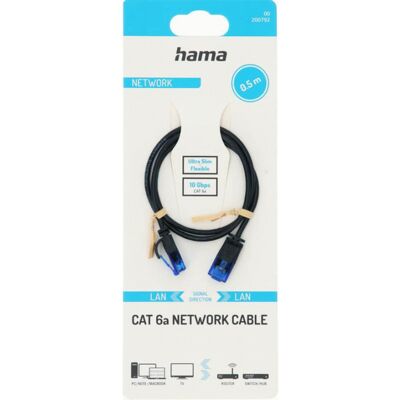 Hama CAT6a U/UTP RJ45 0.5m -verkkokaapeli, musta Hama CAT6a U/UTP RJ45 0.5m -verkkokaapeli, musta