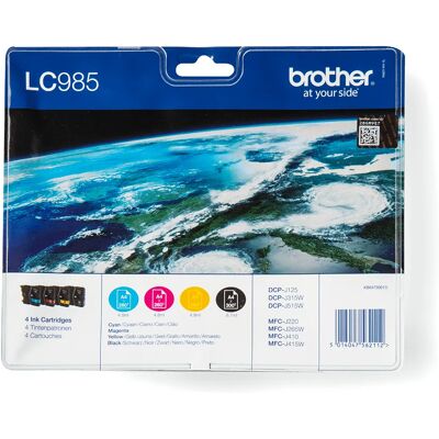 Brother LC985VALBP -mustekasettipakkaus, musta, syaani, magenta, keltainen, 4 kpl Brother LC985VALBP -mustekasettipakkaus, musta, syaani, magenta, keltainen, 4 kpl