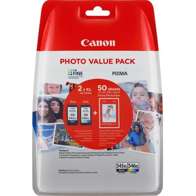 Canon PG-545XL/CL-546XL-mustekasettipakkaus, musta ja väri, 2 kpl Canon PG-545XL/CL-546XL-mustekasettipakkaus, musta ja väri, 2 kpl