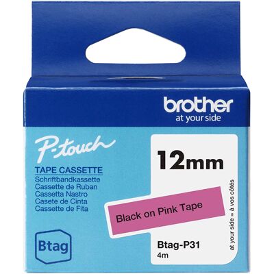 BROTHER BTAG-P31 12mm Black on pink tape BROTHER BTAG-P31 12mm Black on pink tape