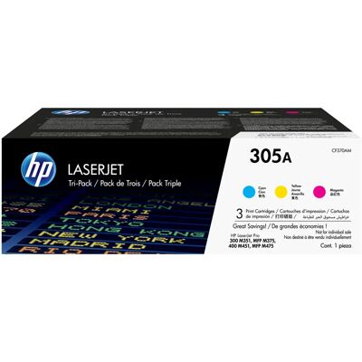 HEWLETT-PACKARD HP 305A CF370AM -laservärikasettipakkaus, syaani, magenta, keltainen, 3 kpl HEWLETT-PACKARD HP 305A CF370AM -laservärikasettipakkaus, syaani, magenta, keltainen, 3 kpl