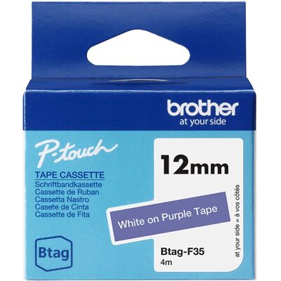BROTHER BTAG-F35 12mm White on purple tape BROTHER BTAG-F35 12mm White on purple tape