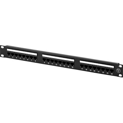 DELTACO UTP kytkentäpaneeli, 24xRJ45, Cat.6, Krone, 1U 19", metallia, musta DELTACO UTP kytkentäpaneeli, 24xRJ45, Cat.6, Krone, 1U 19", metallia, musta