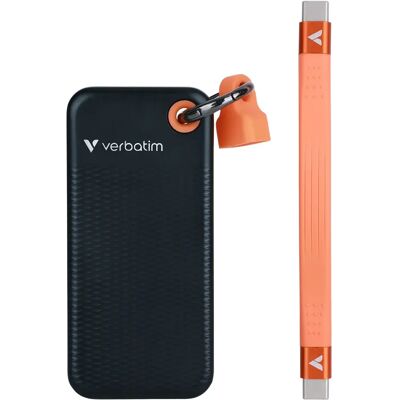 Verbatim Pocket SSD 512 Gt USB 3.2 Gen 2 (USB-C) -ulkoinen SSD, kannettava, musta/oranssi Verbatim Pocket SSD 512 Gt USB 3.2 Gen 2 (USB-C) -ulkoinen SSD, kannettava, musta/oranssi
