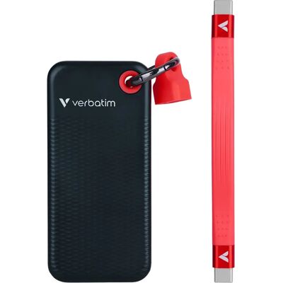 Verbatim Pocket SSD 1 Tt USB 3.2 Gen 2 (USB-C) -ulkoinen SSD, kannettava, iskunkestävä, musta/punainen Verbatim Pocket SSD 1 Tt USB 3.2 Gen 2 (USB-C) -ulkoinen SSD, kannettava, iskunkestävä, musta/punainen