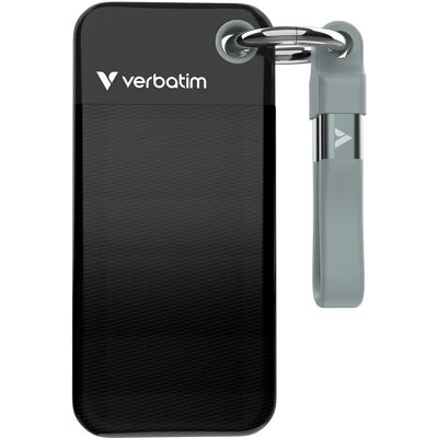 Verbatim Pocket SSD 1 Tt USB 3.2 Gen 2 (USB-C) -ulkoinen SSD, kannettava, musta/harmaa Verbatim Pocket SSD 1 Tt USB 3.2 Gen 2 (USB-C) -ulkoinen SSD, kannettava, musta/harmaa